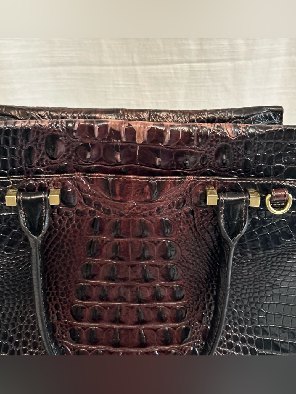 Brahmin Priscilla Classic Dark Brown Croc-Embossed Structured Satchel Handbag - Picture 16 of 16